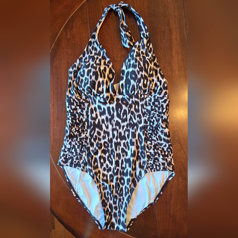 Calvin Klein Brown and Black One Piece Swimsuit Leopard Print